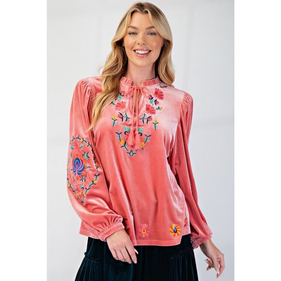 Easel Velvet Top with Embroidery - available in S-L - Picture 1 of 5